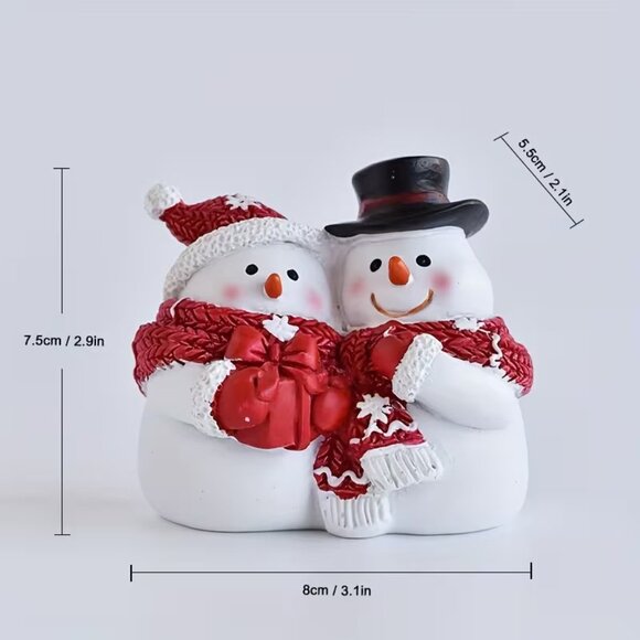 Snowman Couple in Scarfs and Hats Resin Holiday Tabletop Decor, 3" x 3" - Picture 2 of 2